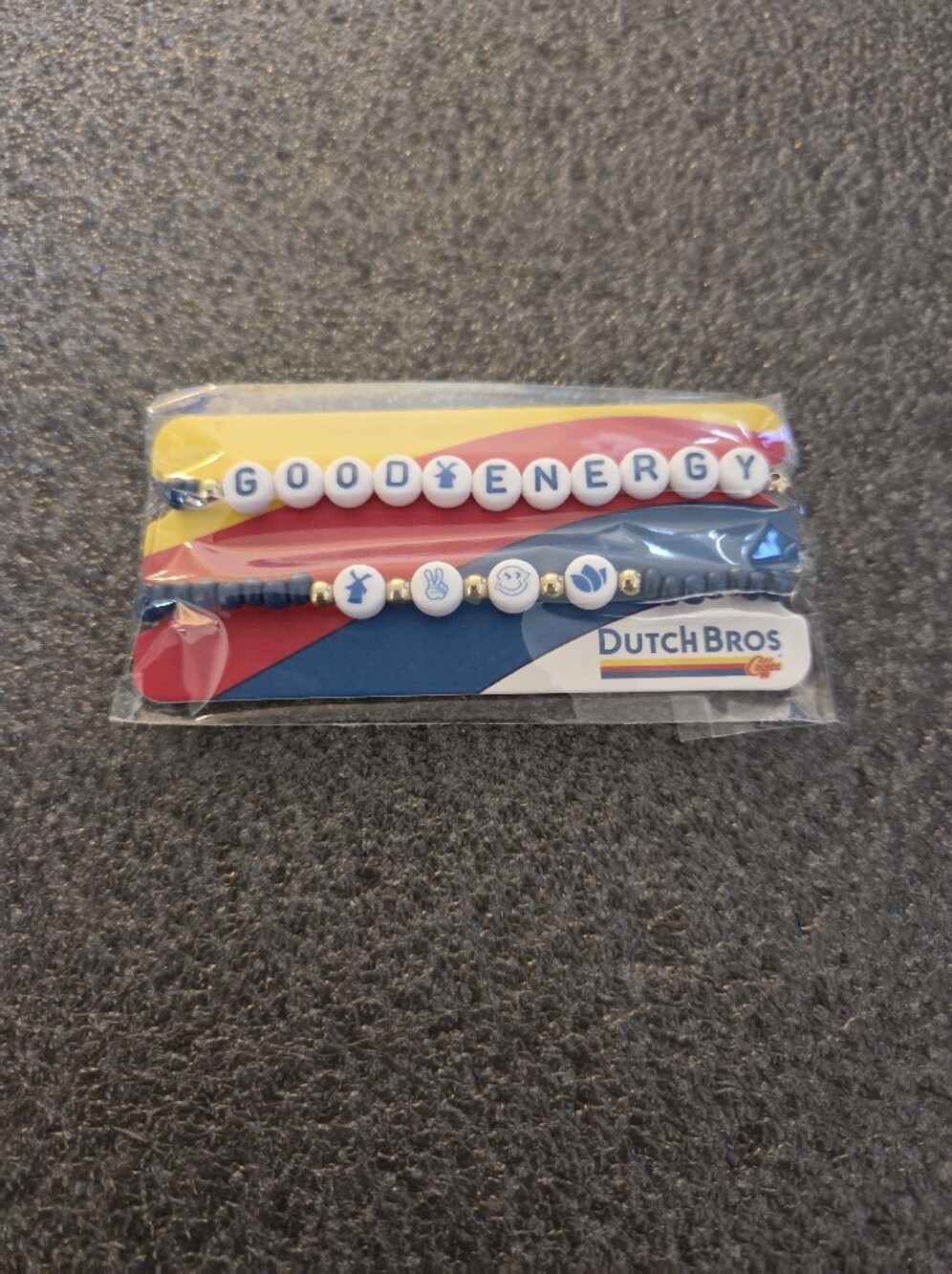Dutch Bros Good Energy Beaded Bracelet Set Blue & Red